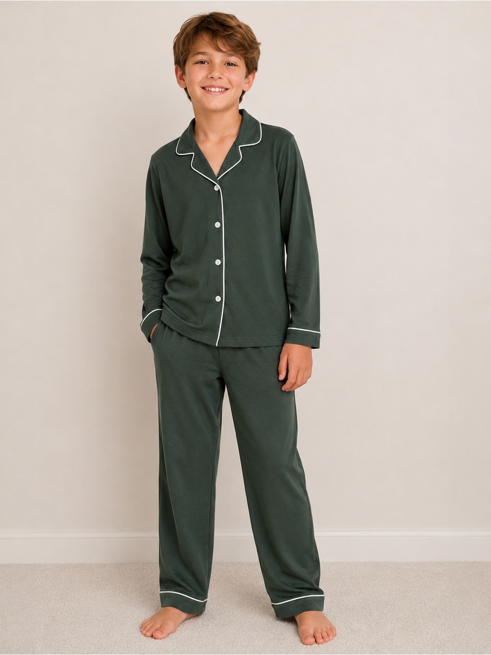 NWT Cozy Earth Kids Bamboo Pajama Pants Olive Green Size 11/12
